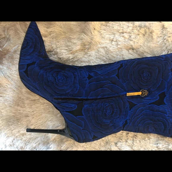 Zara Blue Floral Over the Knee Boots - Picture 3 of 4